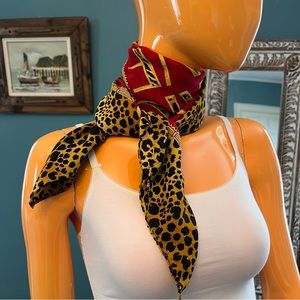 ENRICO COVERI Vintage Silk Leopard Print Logo Scarf